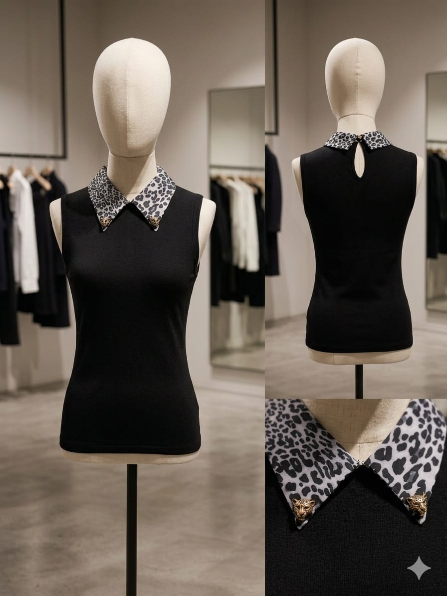 Top sans Manches Motif Léopard Noir & Blanc