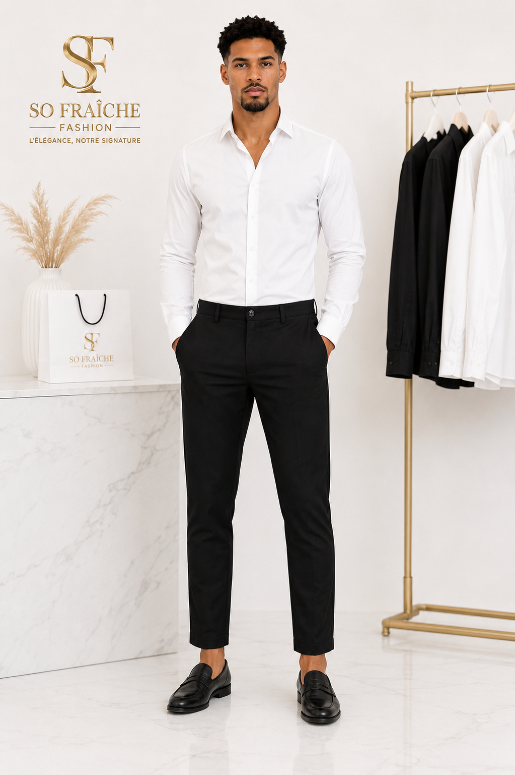 Pantalon homme noir tailleur élégance – So Fraîche Fashion