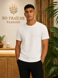 T-shirt ivoire micro-texture coupe moderne – So Fraîche Fashion