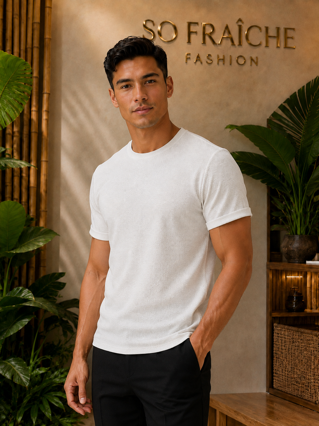 T-shirt ivoire texture vue trois-quarts – So Fraîche Fashion